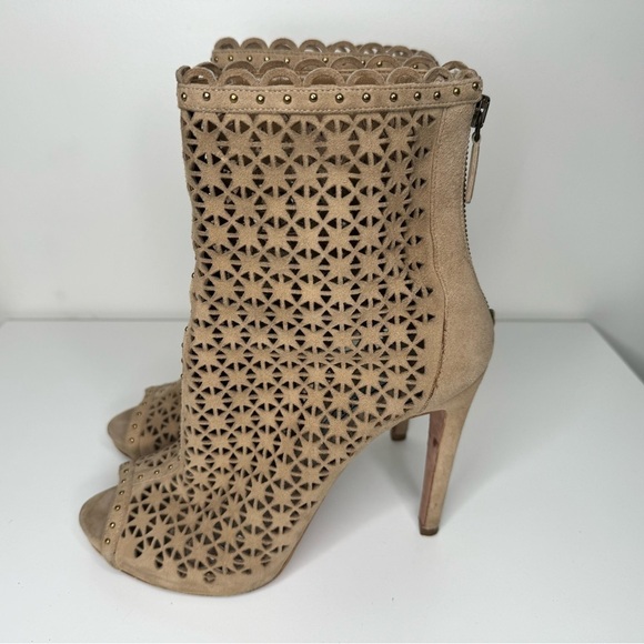 Prada Perforated Beige Suede Ankle Boots - Size 38.5 - Picture 4 of 7